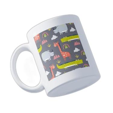 Imagem de Caneca Xícara de Café Porcelana 300ml com Desenho Infantil Girafa e Crocodilo