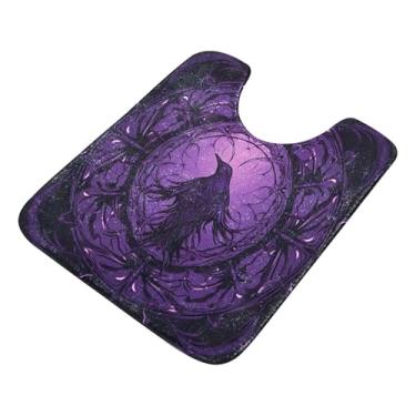 Imagem de Burbuja Tapete de banheiro mandala roxo, tapete de banho absorvente de pelúcia macio, base de vaso sanitário antiderrapante para piso de banheiro, oval em forma de U