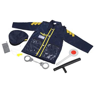 Imagem de GOWENIC Fantasia de Dramatização de Policial Infantil, Conjunto de Roupas Lavável à Máquina Com Apito e Algemas, ótimo para Performance de Brincadeira de Simulação