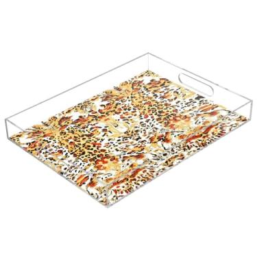 Imagem de STAYTOP Linda bandeja de servir de acrílico com estampa de leopardo, 15,7 x 11,20 cm, bandejas decorativas à prova de derramamento, organizador de bancada para café da manhã, chá, comida, maquiagem