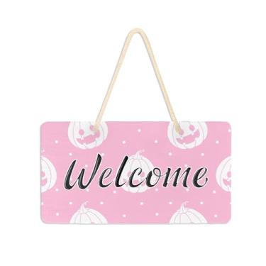 Imagem de Burbuja Placa de boas-vindas de abóboras de Halloween para porta da frente, placa de boas-vindas de PVC para decoração de férias de casa de fazenda, 15 x 28 cm