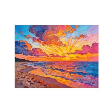 Imagem de BMZFYBS Pôster de arte de parede abstrata - mar praia nuvens pôr do sol decoração moderna imagem impressão em tela pintura para sala de estar escritório 50 x 65 cm 20 x 26 pol sem moldura