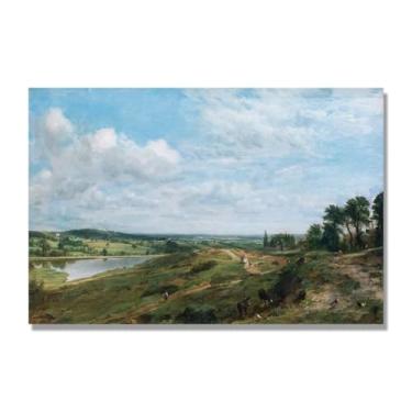 Imagem de Arte em tela de paisagem estilo Constable (paisagem 59), pintura romântica do campo inglês, decoração de parede texturizada com pincelada pesada. Tela de 80 x 120 cm - 31,5 x 47,3 pol