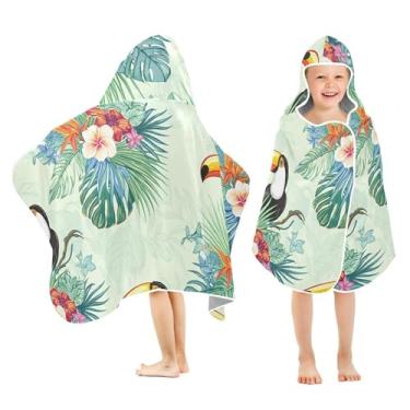 Imagem de Burbuja Toucans Toalha de banho com capuz hibisco para crianças, toalha de praia de pelúcia macia absorvente para meninas e meninos 3-10 anos, 61 x 127 cm