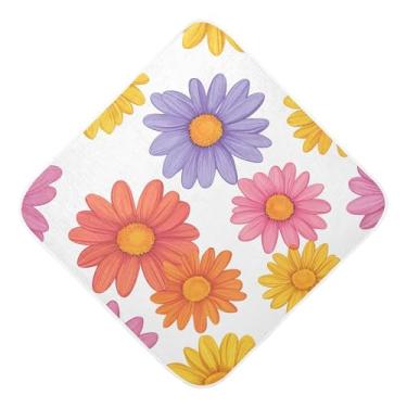 Imagem de Burbuja Toalha de banho floral para bebês – Toalha com capuz de musselina macia e absorvente para recém-nascidos, 89 x 89 cm