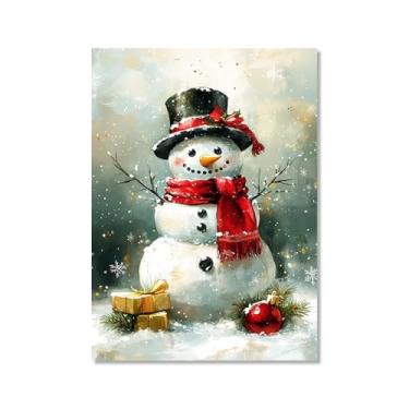 Imagem de Vintage Natal Papai Noel árvore de Natal boneco de neve impressões pintura em tela cenário de inverno imagens de arte de parede para sala de estar decoração de casa (SKU1,50.8x71.1 cm = (50x70 cm