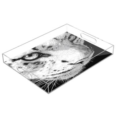 Imagem de STAYTOP Bandeja de servir de acrílico com face de leopardo, 15,7 x 11,20 cm, bandejas decorativas à prova de derramamento, organizador de bancada para café da manhã, chá, comida, maquiagem
