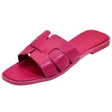 Imagem de Sandálias rasteiras femininas, chinelos femininos de couro com alça cruzada, sapatos elegantes e confortáveis, elegantes para o verão, outono, primavera, fofo, bico aberto, calçado casual, Rosa, 37