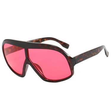 Imagem de Óculos de Sol UV400 - Tamanho Grande, Cores Vibrantes, Modelo Monobloco, Unissex, para Esportes ao Ar Livre, Corrida, Ciclismo, Estampa de Leopardo Vermelha