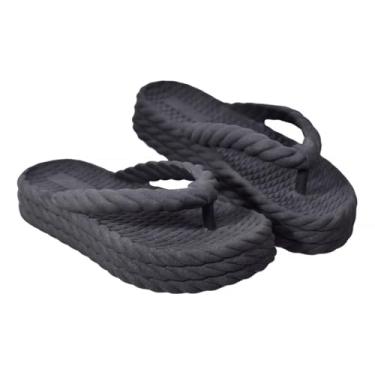 Imagem de Chinelo Nuvem Plataforma Feminino Trançado Visual Moderno(Preto,38)