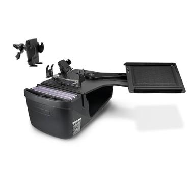 Imagem de AutoExec Reach Desk Banco traseiro lado esquerdo para a estação de trabalho do seu veículo e escritório móvel, preto, com suporte para impressora, suporte para telefone e clipe de ventilação do