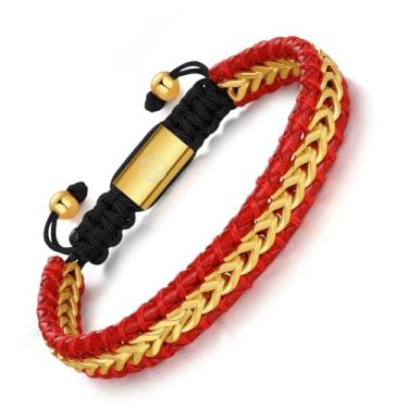 Imagem de WP WEPICK Pulseira masculina de couro banhado a ouro 18 quilates para homens e mulheres, ajustável, pulseira de couro trançada, feita à mão, feita à mão, For Wrist 6.5-8 Inch, Sem Pedra Preciosa