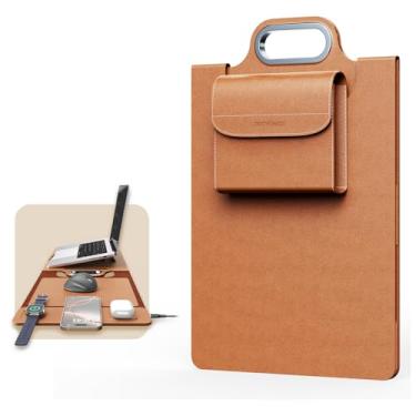 Imagem de MicroPack Capa para laptop com carregamento sem fio, organizador de acessórios destacável integrado e alça de metal, mouse pad e suporte, bolsa de couro para laptop para MacBook/HP/Dell de 15