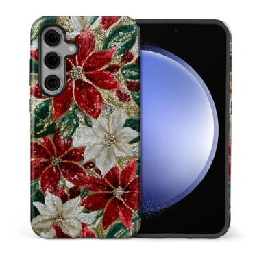Imagem de Flivro Capa para Samsung Galaxy S25 FE, 2 em 1 PC, capa rígida de silicone, amortecedor interno, antiarranhões, à prova de choque, design fino, flores de Natal, mosaico falso