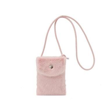 Imagem de Bolsa transversal quadrada de pelúcia, mini bolsa texturizada macia com alça ajustável, bolsa feminina elegante (rosa)