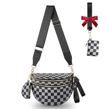 Imagem de Bolsa transversal feminina moderna, pochete grande, bolsa de cinto, bolsa quadriculada, carteiras, bolsas de ombro modernas, Xadrez preto e cinza, One Size, Presentes finos