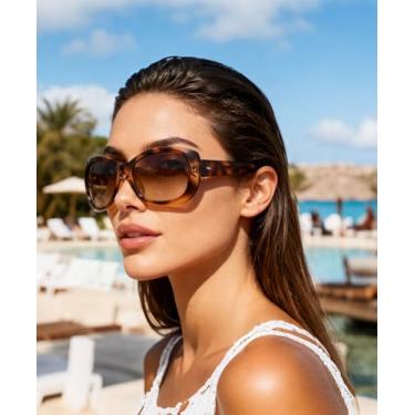 Imagem de Óculos de sol quadrados vintage para mulheres e homens, óculos de sol com envoltório grosso Havana B2703, Armação de tartaruga e lente de chá