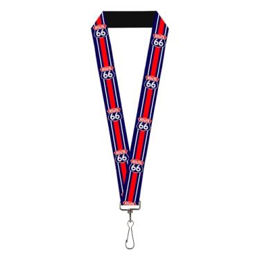 Imagem de Lanyard Route 66 Placa de Estrada Listrada Azul Branco Vermelho