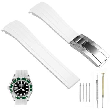 Imagem de SINAIKE Pulseira de relógio de silicone de 18 mm, 20 mm e 22 mm, pulseira de relógio de borracha preta, extremidade curva afunilada para Moonswatch, sem lacunas, reposição para homens e mulheres com