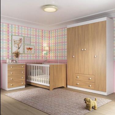 Imagem de Quarto De Bebê Completo Com Berço Americano 3 Em 1 Encanto Multimóveis MP4585 Branco-madeirado