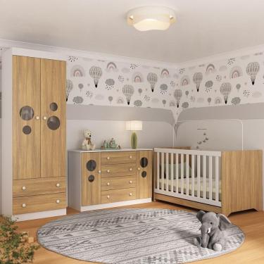 Imagem de Quarto De Bebê Completo Com Berço Americano 3 Em 1 Pirulito Multimóveis MP4625 Branco-madeirado