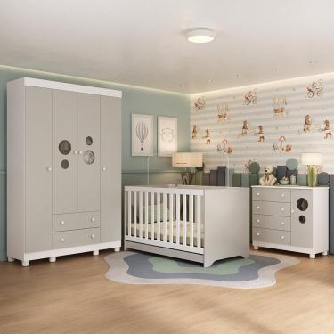 Imagem de Quarto De Bebê Completo Com Berço Americano 3 Em 1 Bombom Multimóveis MP4614 Branco-off White