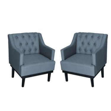 Imagem de Kit 02 Poltronas Decorativa Clássica Tecido Linho Cores Variadas - Ds 