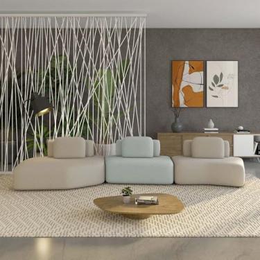 Imagem de Sofá Ilha Sala de Estar Dakota 3 Módulos 484cm Encostos Almofadas Soltas Veludo Bege/Cinza Claro G33 - Gran Belo