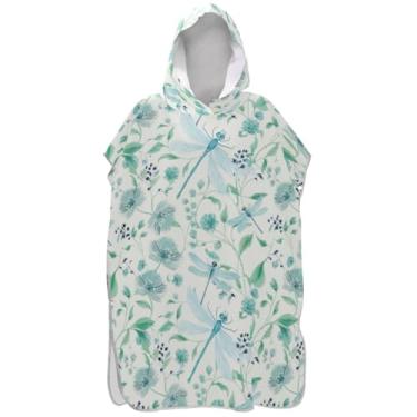 Imagem de Joisal Roupão de mudança de poncho de surfe para adultos toalhas de banho com capuz reutilizáveis unissex adulto poncho com capuz libélulas flores folhas