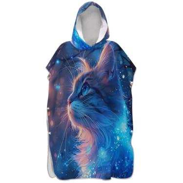 Imagem de Joisal Rainy Day Gato Azul Trocador para Adultos Poncho de Surf Poncho Masculino Absorvente com Capuz Toalhas de Banho com Capuz