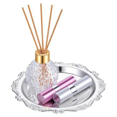 Imagem de Bandeja de prata de 19,8 cm, bandejas de prata vintage com gravação floral, espelhada, bandeja decorativa para exibição de joias para casamento, cozinha, festa, centro de mesa, organizador de perfume