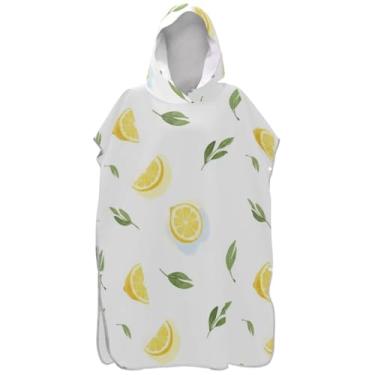 Imagem de Joisal Poncho de surf branco com folhas de limão para trocador adulto toalha de banho com capuz plus size ponchos adultos para mulheres