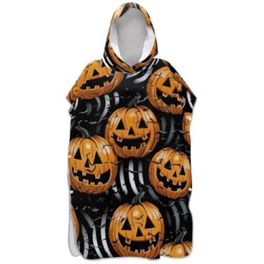 Imagem de Joisal Poncho de surf plus size para adultos trocador de roupa de praia com capuz toalha de banho Halloween laranja abóbora preto ponchos de praia para homens