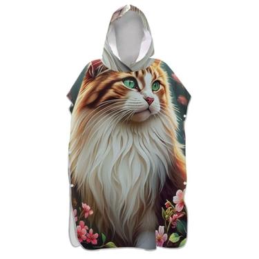 Imagem de Lindo gato marrom colorido surf poncho adulto trocador toalha de banho com capuz plus size ponchos adultos para mulheres