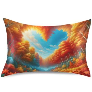 Imagem de Capas de almofada de cetim com folhas florais de outono com estampa de animais fofos, capa de travesseiro de cama padrão queen king macia, tamanho king, 101,6 cm x 50,8 cm