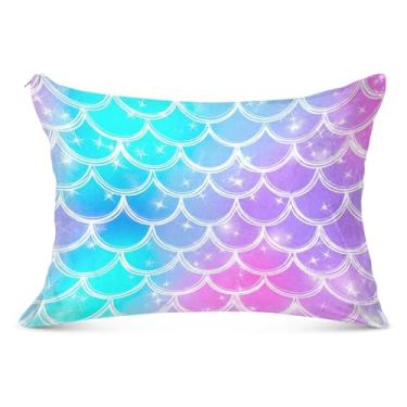 Imagem de Fronha fofa de sereia rosa azul-petróleo roxa com zíper King Queen tamanho padrão fronhas fofas para cabelo e pele, tamanho king, 50,8 cm x 101,6 cm