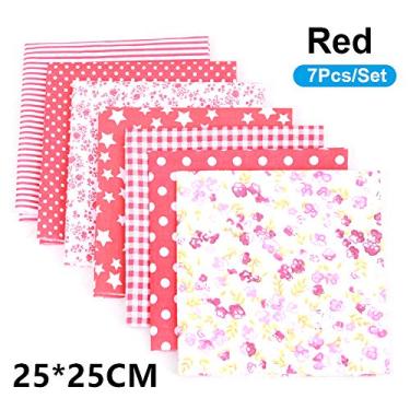 Imagem de 7Pcs Set Técido de Algodão com Patchwork Estampado Flores Padrões Variados para Costura Quilting Bolsas Têxto Pequenas Feitas à Mão Travesseiro Toalhas Mesa Lençóis Cama e Projetos Artesanato DIY