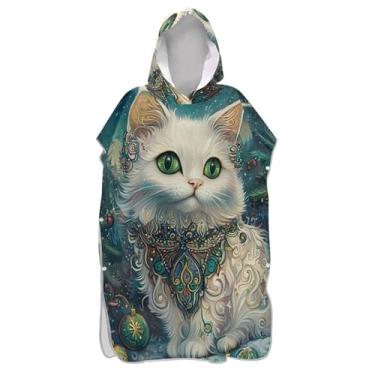 Imagem de TSENQUE Gato de Natal Vintage Surf Poncho Trocador Adulto Praia Moletom Toalha Floral Wearable Masculino Poncho com Capuz