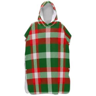 Imagem de Joisal Poncho de surfe plus size para adultos trocador com capuz toalha de praia estampa xadrez tradicional cruzando vermelho unissex poncho adulto com capuz