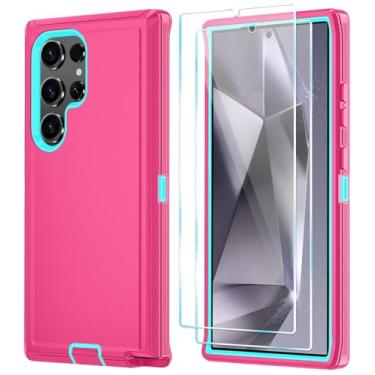 Imagem de ONOLA Capa para celular compatível com Samsung Galaxy S24 Ultra com protetor de tela HD, capa de telefone resistente, à prova de choque e à prova de quedas, rosa azul celeste