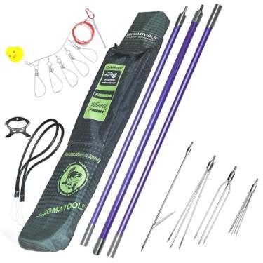 Imagem de SINGMATOOLS Vara de pesca submarina havaiana conjunto de lança de pesca com vara de fibra de vidro, arpão, equipamento de pesca submarina, pontas de paralisador de 3 garras, 14 cm, bolsa de viagem com