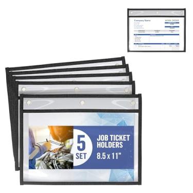 Imagem de Porta-bilhetes de trabalho, mangas transparentes horizontais de 21 x 28 cm com superfície apagável a seco, protetores de documentos resistentes, pacote com 5 para escritório, conserto de automóveis