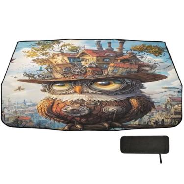 Imagem de Guarda-sol Steampunk Coruja Fantasia Caminhão Para-brisa Guarda-sol Bloqueio UV para Carro 147.3 cm x 75.4 cm Toldo de Janela Solar para Carro