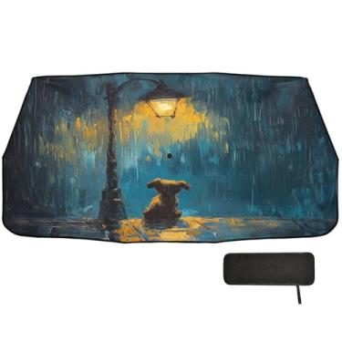 Imagem de Guarda-sol azul chuva filhote triste para para-brisa de carro cobertura completa persianas de janela de carro retrátil 147 x 75 cm proteção solar interior automotivo