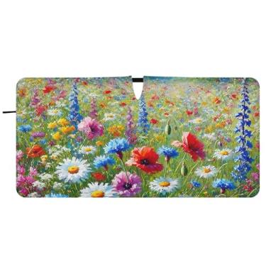 Imagem de Toldo de sol personalizado com estampa floral brilhante de primavera para para-brisa de carro bonito dobrável caminhão janela de carro guarda-chuva de para-brisa frontal, 81 cm x 157 cm