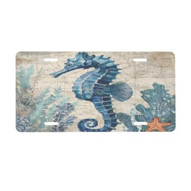 Imagem de Placa de carro do mar azul marinho para a frente do carro placas de alumínio metal adequado para caminhão, placa de porta de carro, bar, café, acessórios automotivos para homens e mulheres 15 x 30 cm