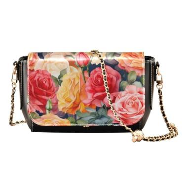 Imagem de Maçãs pretas em uma bolsa transversal de couro leve com padrão branco, bolsas transversais femininas, bolsas tiracolo de couro, Aquarela Red Roses 4, One Size