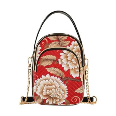 Imagem de Bolsa tiracolo feminina boneco de neve em cinza com corações vermelhos, bolsas pequenas para mulheres transversais, bolsa de verão, Lindas flores orientais em vermelho-3, One Size