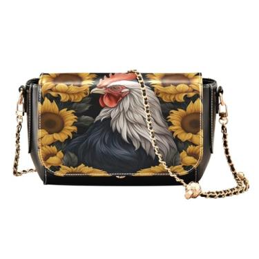 Imagem de Coleção de cupcakes com bolsas transversais de couro para mulheres, bolsa de couro com corrente dourada, bolsa transversal de couro, Galinha de galo em preto de girassóis - 1, One Size