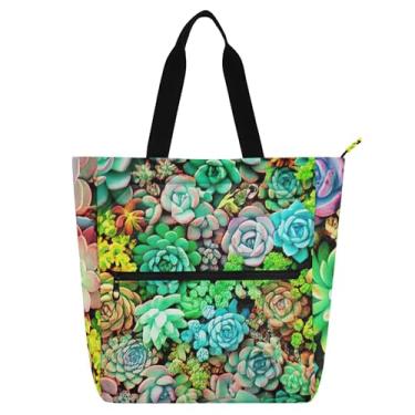 Imagem de GAIGEO Bolsas de trabalho de suculentas coloridas vibrantes para mulheres, bolsa de lona para faculdade, escola, presente para professores, bolsas para amantes de livros